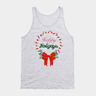 Happy Holidays Christmas Wreath T Shirt Design Tank Top